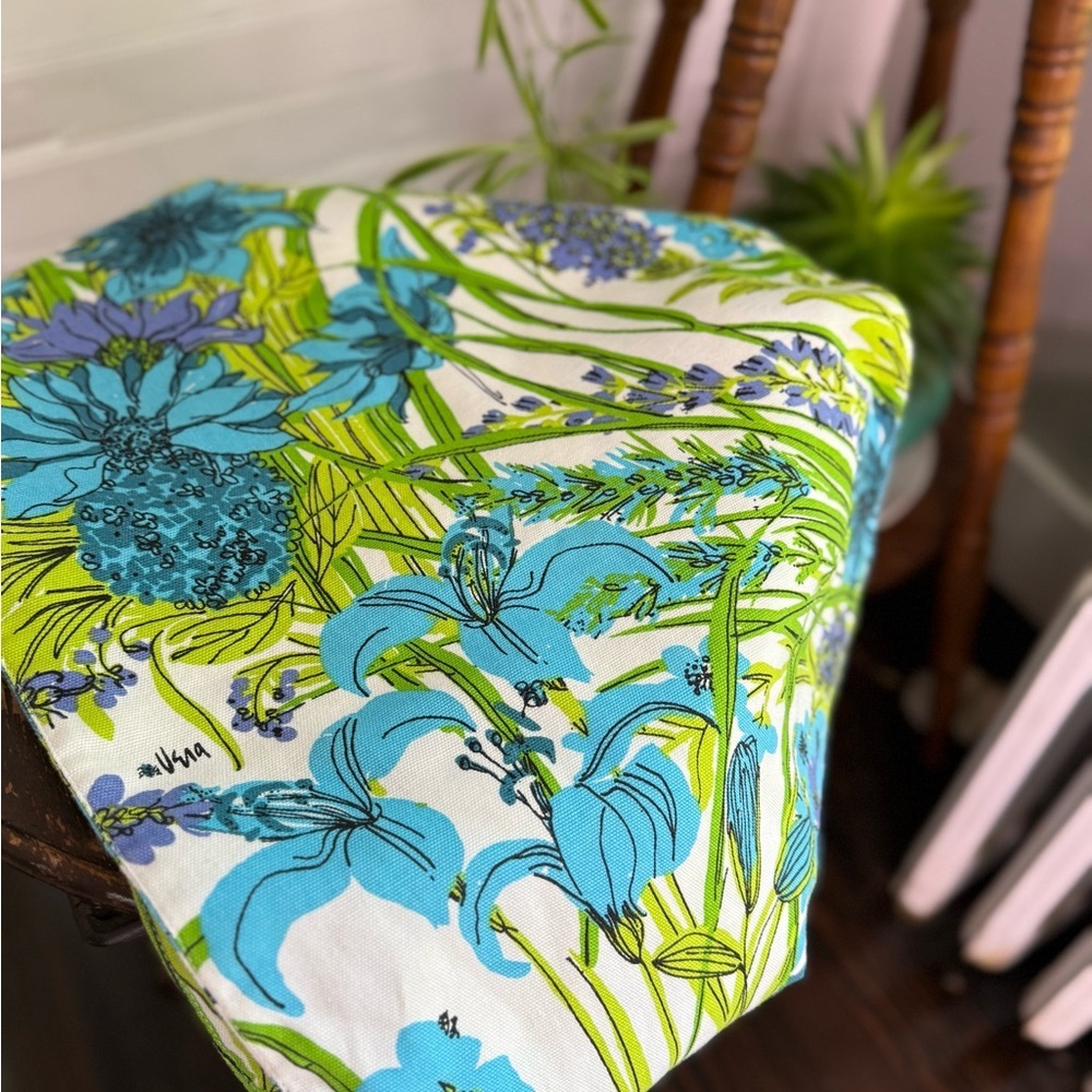 Vintage Vera Floral Print tabletop runner Lillie’s in Blue and Green